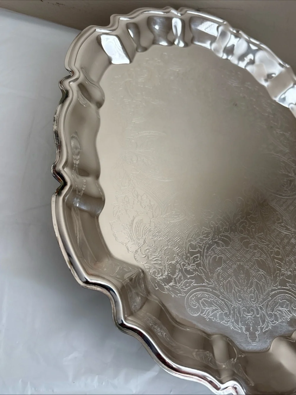 Leonard EP Silver Plated Serving Tray Italy Embossed Ornate Footed  14.38x11.38”